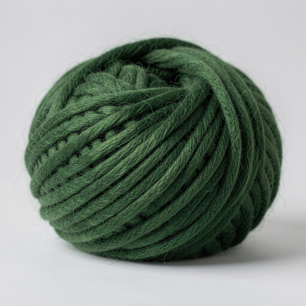 Ovillo de lana merino color verde bosque con textura suave y forma compacta